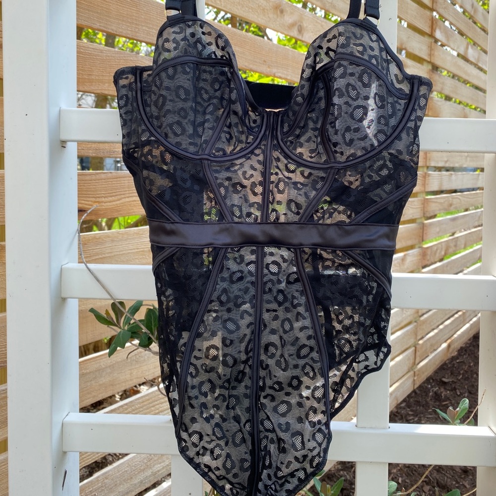 NEW WITH TAGS Sexy black sheer leopard body suit.